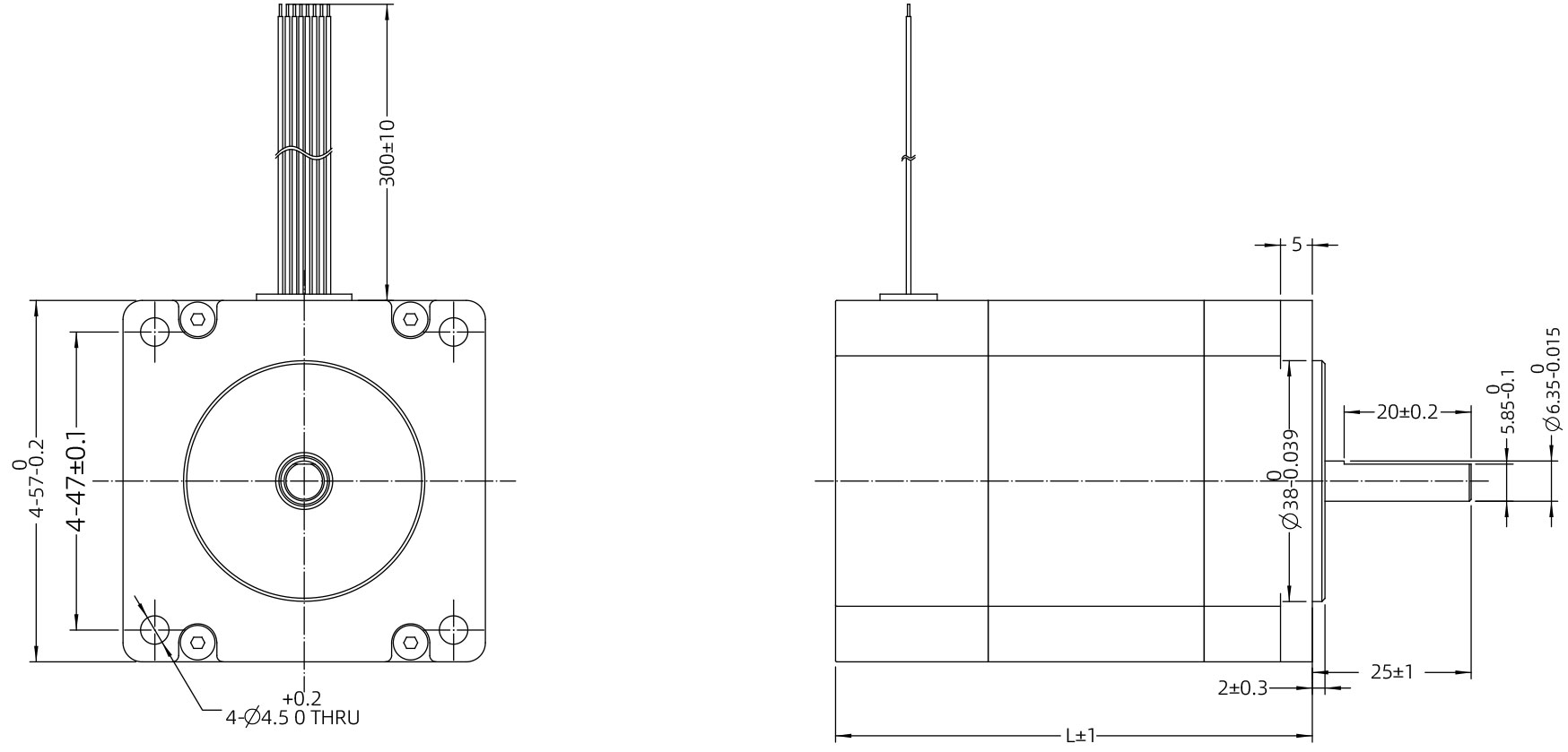 Dessin dimensionnel du moteur DC sans balais de taille 23 (57mm)